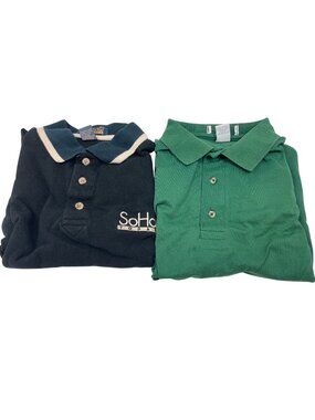 Harvard Square Mens Polo Shirts M Egyptian Cotton Green & Navy Blue Set Of 2